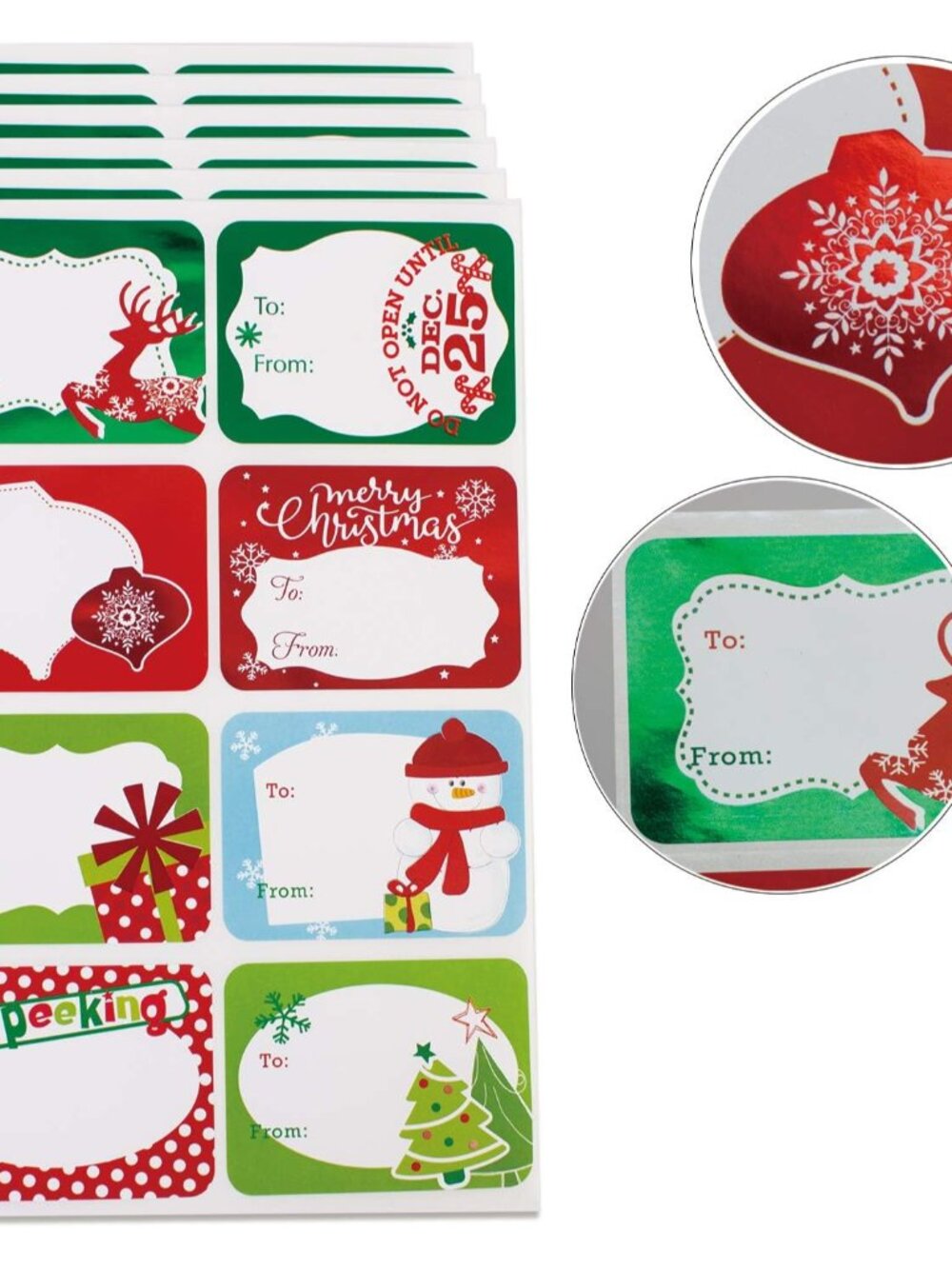 80-Count Foil Christmas Tag Stickers, 8 Jumbo Designs - Xmas to from Christmas N
